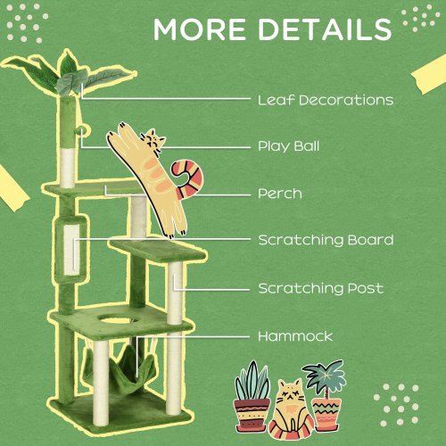 Leaf-Top Multi-Level Cat Tree with Hammock